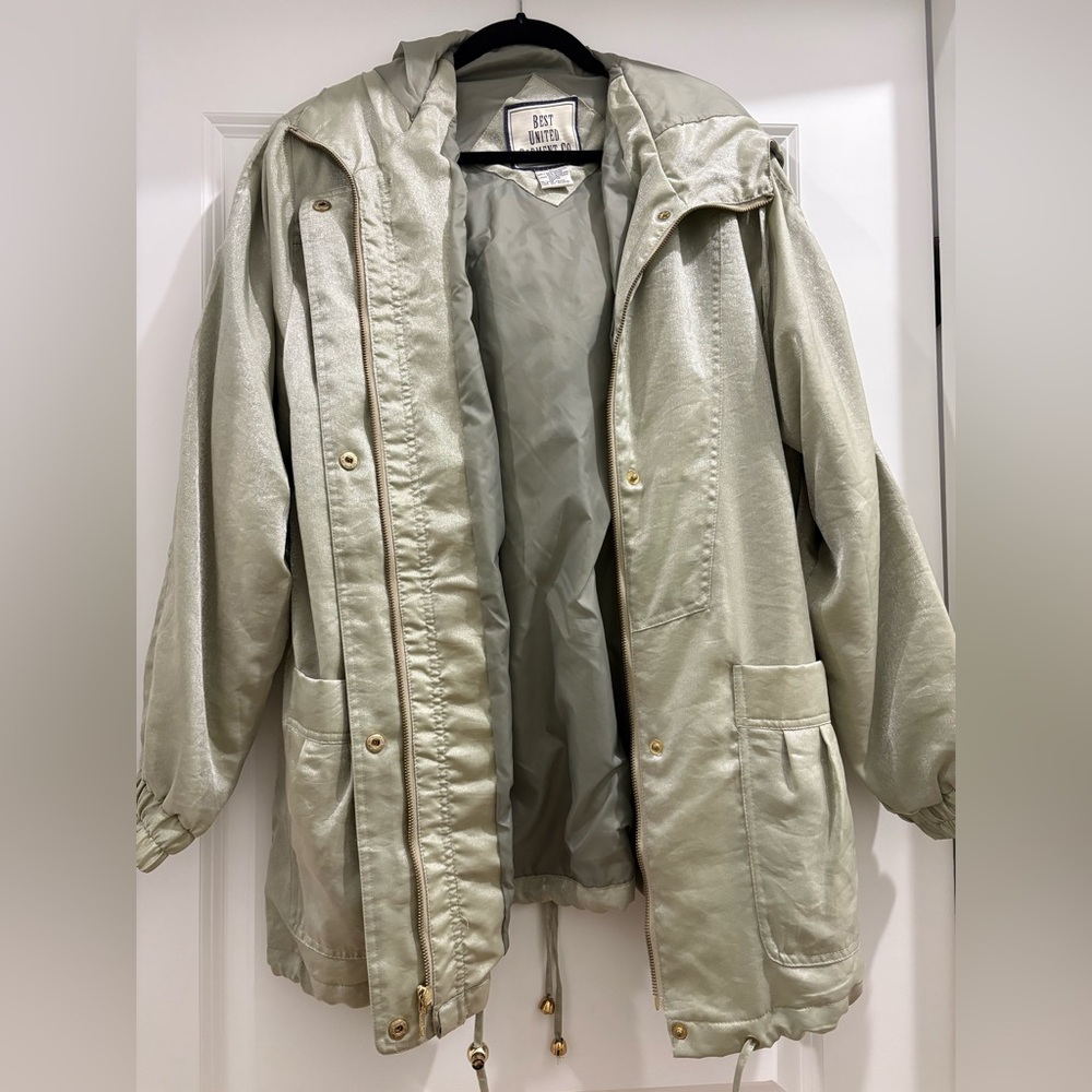 Vintage Best United Garment Metallic Shimmer Silvery Sage Hooded Jacket (Size L)